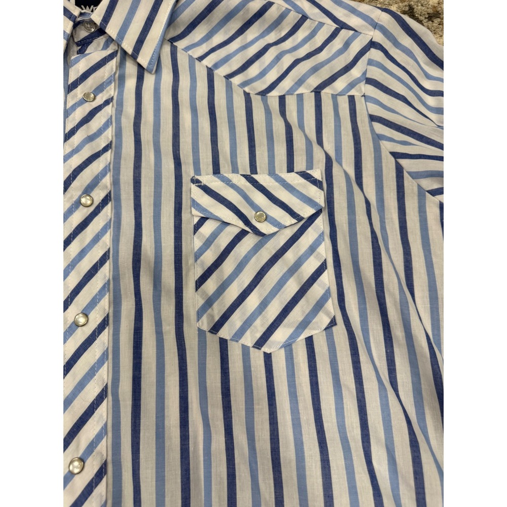 Wrangler Western Shirt Mens 3X Big Blue White Striped Pearl Snap Long Sleeve - Picture 2 of 8